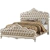 Acme Chantelle Queen Bed in Rose Gold PU Pearl White