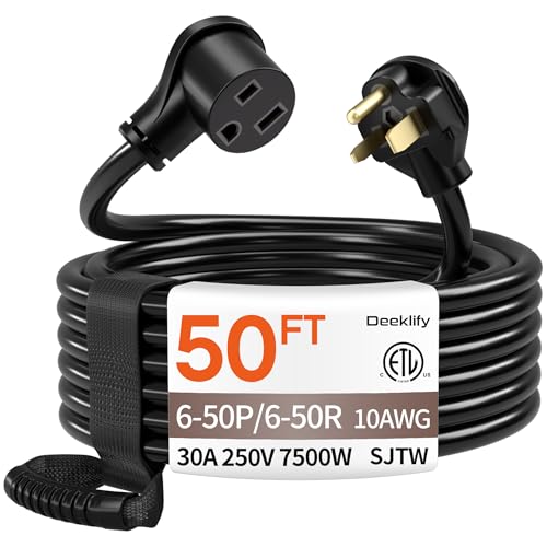 Image of 50FT 30 Amp 10 Gauge 3 Prong Welder Extension Cord, NEMA 6-50P to NEMA 6-50R, Heavy Duty 250V Welding Extension Cable for Lincoln, Plasma, Miller, SJTW, ETL Listed