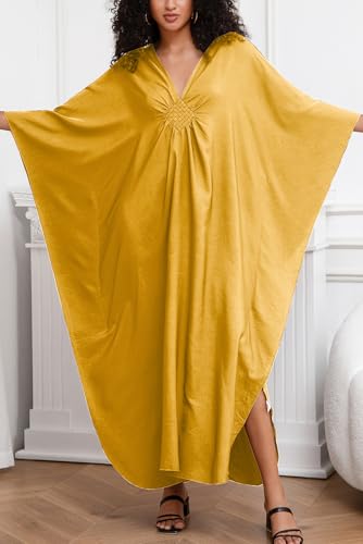 Women's Solid Color Bohemian Kaftan Dress Beach Cover Ups Plus Size Bathrobes One Size3