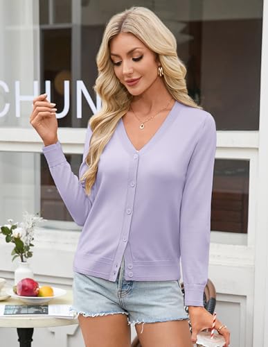 GRACE KARIN Purple Cardigan Sweaters for Women Lightweight Button Up Spring Cardigans Trendy Summer Clothes Knit Shrug M — view 3
