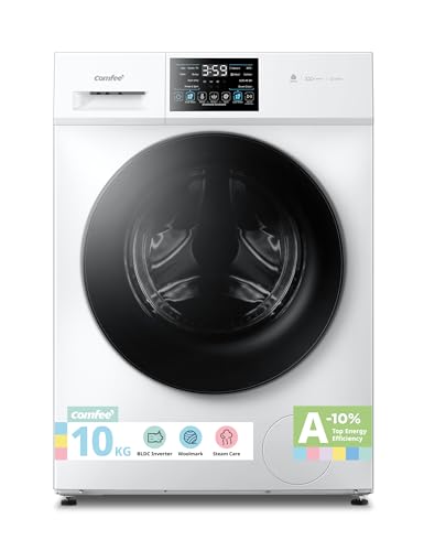 COMFEE' Freestanding Washing Machine,10KG Load,A-10% Class,Steam Care,BLDC Motor,Woolmark,Touch Panel,White-CFP03EW100W-UK