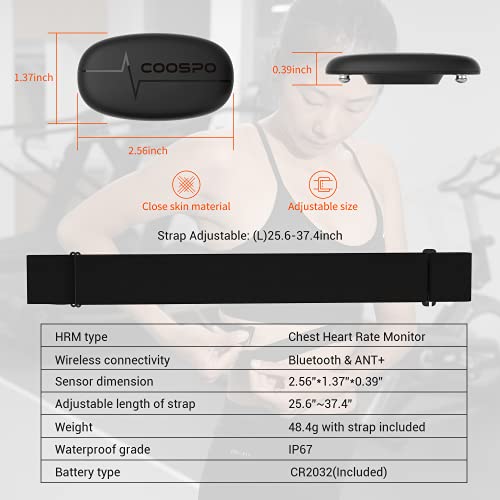 COOSPO Heart Rate Monitor Chest Strap H6M, Bluetooth ANT+ Heart Rate Monitor Chest Sensor with 400H Battery, HRM Works with Strava/Wahoo Fitness/Polar Beat/Peloton/Zwift/DDP Yoga App