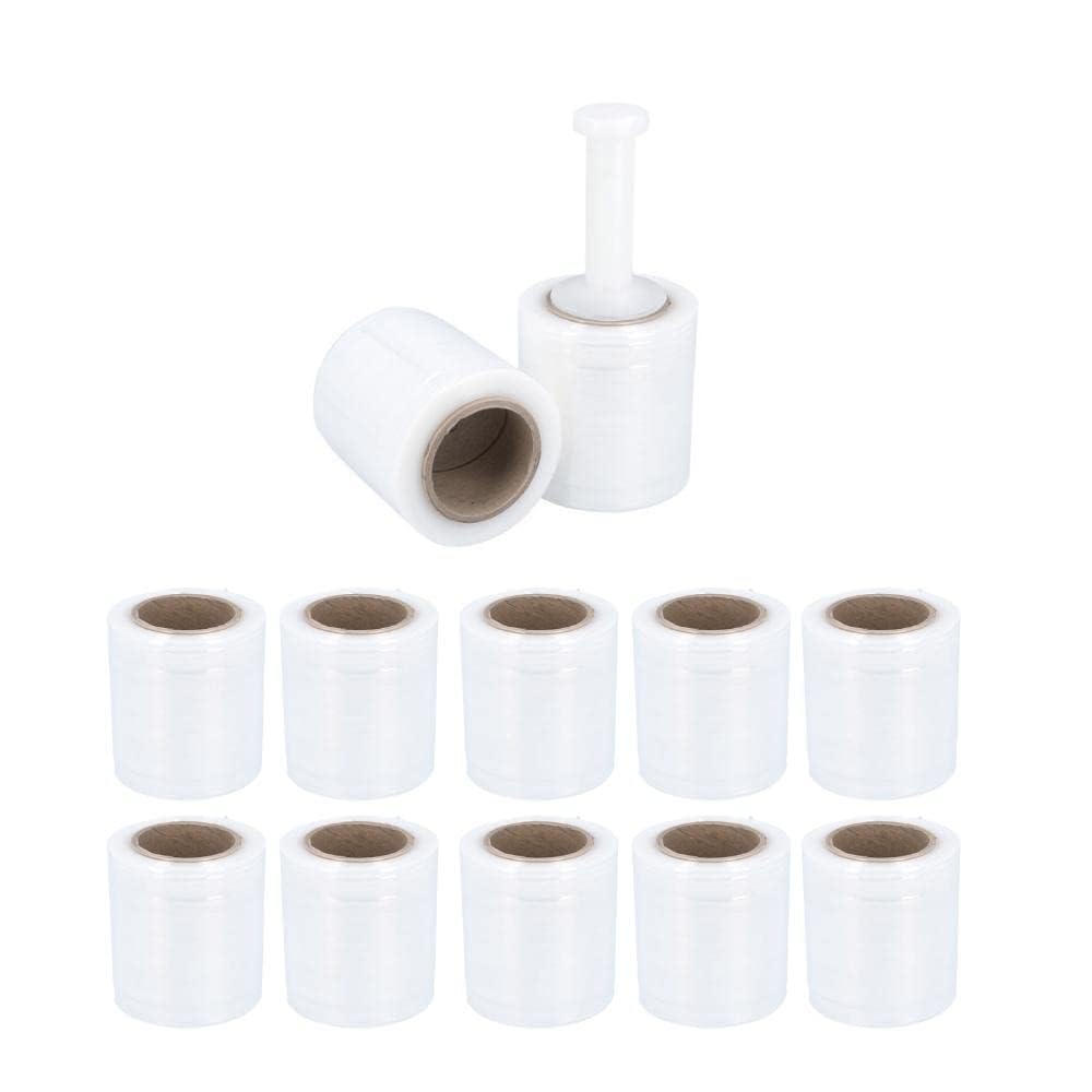 Mini Stretch Wrap for Packing with Handles, 12 Pack, 5 Inch x 1000 Feet, Durable Clear Plastic wrap for Moving, Packing wrap Plastic roll Also a Furniture Wrap