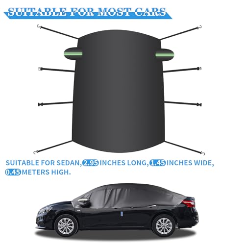 Image of Bilisin Half Car Cover for Sedan, Outdoor Heavy Duty 250D Fabric Sun Protection Cover Car Windshield Snow Covers, Waterproof Car Cover All Weather Universal Fit for Most Sedan Car（Black）