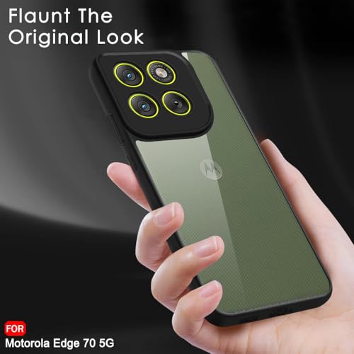 Image of TheGiftKart Hybrid Shockproof Back Cover Case for Motorola Moto Edge 70 5G | Hard Back Cover Case for Motorola Edge 70 5G (PC & TPU, Transparent Clear Back, Black Sides)