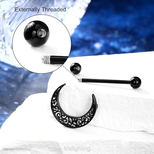 Melighting Black Nipple Rings 14G Pattern Piercing Jewelry for Women - Stainless Steel 316L Moon Barbell3