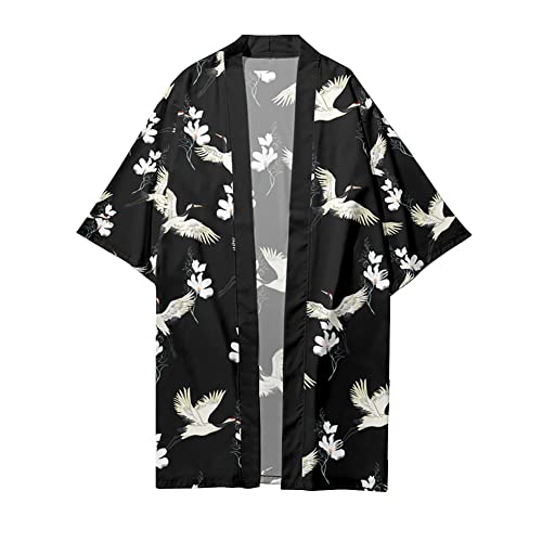 Image of HAORUN Men Japanese Kimono Coat Loose Yukata Outwear Long Bathrobe Tops Vintage
