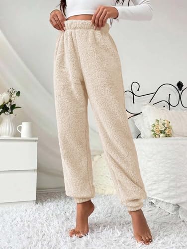 Image of KOTTY Women's Plush Coral Fabric Tapered Fit Pant - Warm Winter Wear with Soft Fuzzy Texture