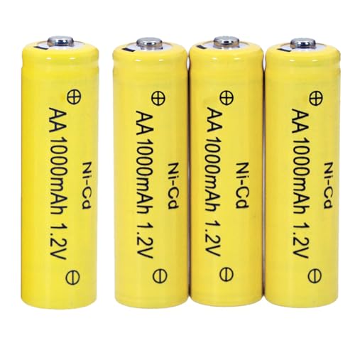 4 Packs 1.2V AA 1000mAh Nicd Nickel Cadmium Rechargeable Batteries Long Lasting for Outdoor Solar Landscape Lawn Lamps, Post Light,Pathway Lights