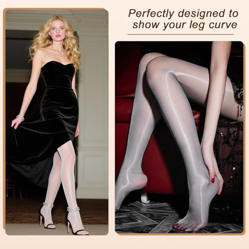 Image of Shiny Pantyhose for Women High Waist Silk Oil Shimmer Sheer Tights | 2 Pairs Sheer Tights for Women 15D Pantyhose for Women
