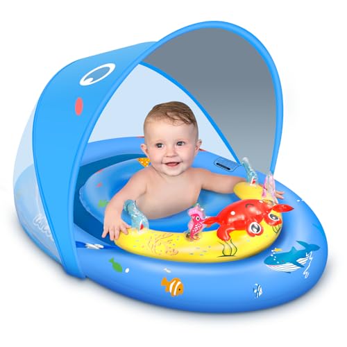 LAYCOL Baby Pool Float with Canopy UPF50+, 120°Adjustable Sun Protection and Anti-Tip Safety Seat,...