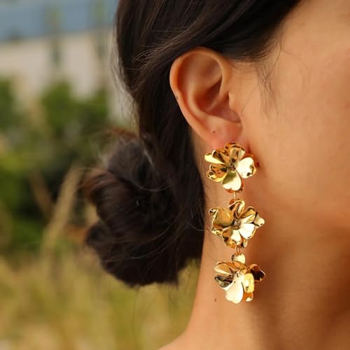 Boucles d'oreilles pendantes fleurs légères pour oreilles percées