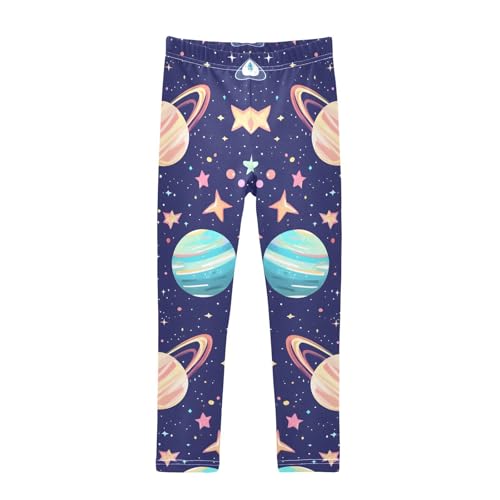 Cartoon Planets Space Girls Leggings Soft Stretch Workout Yoga Dance Pants for Kids Casual Tights