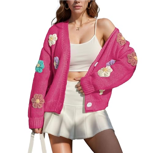 Image of FindThy Women's Cute Floral Print Cardigan Long Sleeve Button Up Cardigans Sweaters