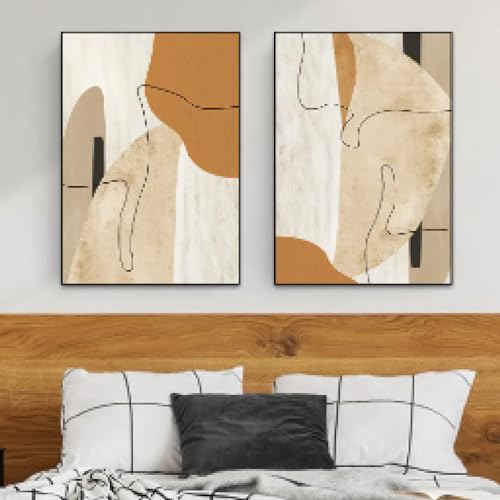 Toile géométrique abstraite beige pour réchauffer les murs blancs