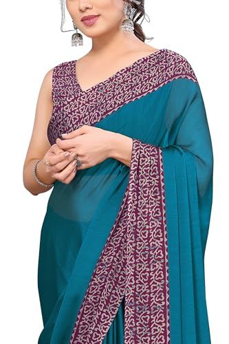 Image of MIRCHI FASHION Saree for Woman Chiffon Madhubani Print | Breathable Comfortable Printed Saree for Office and Regular Use (Available in 15 Designs)