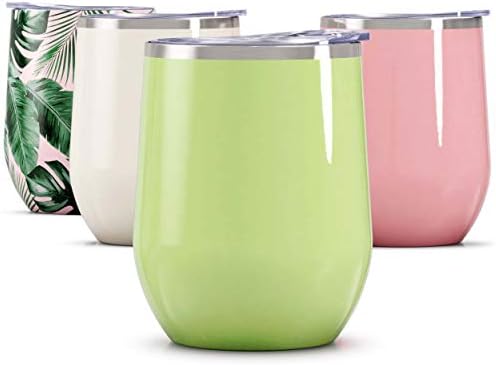 Maars Bev Stainless Steel Stemless Wine Glass Tumbler with Lid, Vacuum Insulated 12 oz Cup | Spill Proof, Travel Friendly, Fun Cocktail Drinkware - Matcha Green