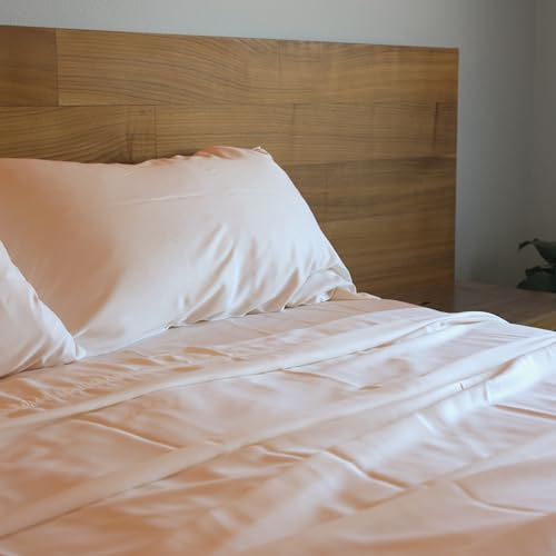 ACCURATEX Cooling Sheets Queen Size - Viscose Made from Bamboo, Luxury Cool Silky Sheet Set for Queen Size Bed, Super Soft Breathable Bedding Sheets up to 16 inches Deep Pockect,Sandy