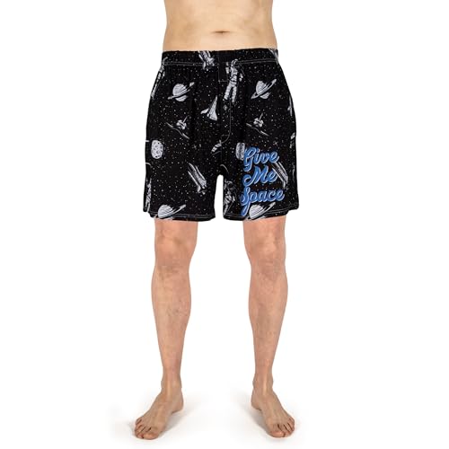 BRIEF INSANITY Comfortable Loose Fit Boxer Shorts | Funny Outer Space Astronaut Print Boxer Short Bottoms - Soft, Comfy Loungewear Pants (Give Me Space, Medium)