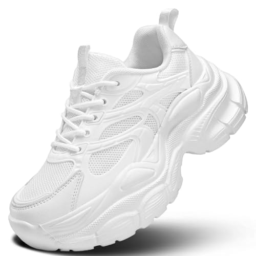 Image of Womems Walking Shoes Running Tennis Fashion Sneakers Athletic Gym Workout Comfortable Breathable Lightweight White