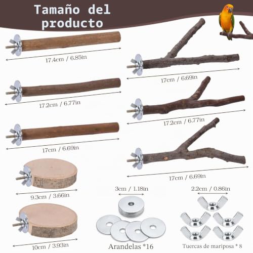 Miniatura 2 de Biamaleu 8pcs Pájaros Perchas Cacatúas Soporte De Percha De Madera