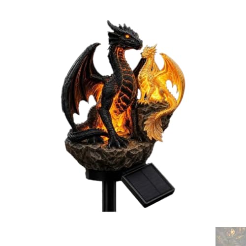 Dragon Legacy Golden Ember Edition Solar Garden Light - Outdoor Statue Lamp Gothic Medieval Fantasy Decor for Halloween Unique Gift for Dragon Lovers Ornament Patio(1pc)
