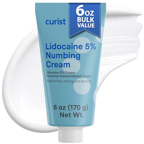 Curist 5% Lidocaine Numbing Cream - 6 oz (170 g) XL Tube - Soothing Numbing Cream for Temporary Discomfort, Itching, and Burning from Hemorrhoids Lidocaine 5% (1 Pack - 6 oz Tube)
