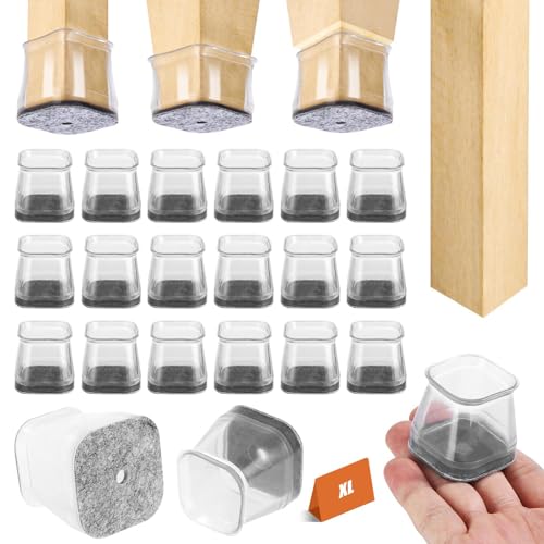 Lot de 30 embouts de protection rectangulaires en silicone transparent pour pieds de chaise - Pour protéger les sols, les rayures et l'isolation phonique