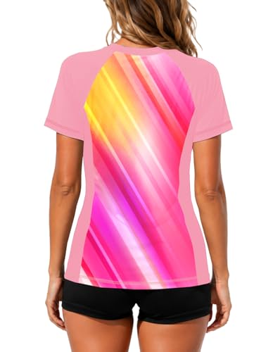 Image of AOBUTE Women Short Sleeve Rash Guard UPF 50+ Tropical Sun Protection Floral Swim Shirts