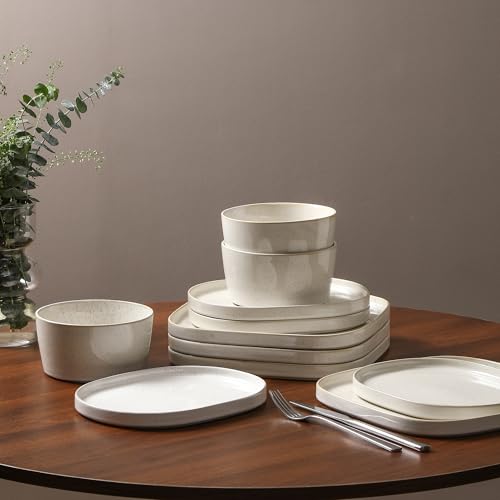 Image of Stone Lain Cairo 24-Piece Dinnerware Set Stoneware, Plates and Bowls Set, Microwave and Dishwasher Safe, Includes Dinner and Salad Plates, Cereal Bowls, Dish for 8, White Speckled
