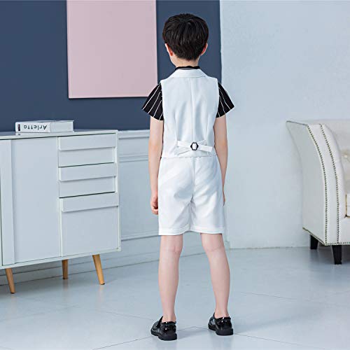 Image of LOLANTA Boys 4PCs Summer Suits, Short Suit Set for Wedding Ring Bearer Outfits Dress Clothes Vest Shirt Shorts Bow Tie