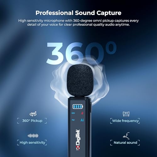 Image of Digitek DWM-021 Wireless Clip-On Microphone with AI Noise Cancellation | Dual Mic (2 Transmitters, 1 Receiver) | 2.4GHz Low Latency, 40m Range | Type-C & Lightning