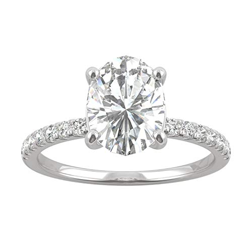 Charles & Colvard Created Moissanite 9x7mm Oval Cut Engagement Ring for Women | 2.34 cttw DEW | Lab Grown | Solid 14K White Gold with Rhodium