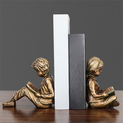 Sujetalibros de resina con estante bronce para soporte vertical de libros en casa 3