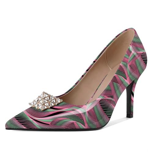 SAMMITOP Womens High Heels Pointed Toe Pumps Slip-on Stilettos Rhinestone