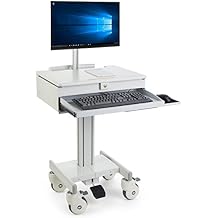 Displays2go Mobile Desk with Monitor Display & Keyboard Tray, Locking Wheels, Steel, Plastic, MDF Gray DWMDC1M