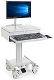 Displays2go Mobile Desk with Monitor Display & Keyboard Tray, Locking Wheels, Steel, Plastic, MDF – Gray (DWMDC1M)