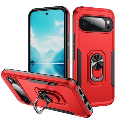 Coque Google Pixel 10 Pro XL 5G antichoc rouge et noir avec anneau