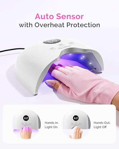 Image of MelodySusie Compact LED UV Nail Lamp with UV Gloves, P-PLUS30A Nail Dryer with Smart Sensor Cures All Gels, Especially Rhinestone Glue, Liner & Cat Eye Gel Polishes for Advanced DIY at Home, White
