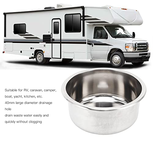 Image of Stainless Steel Round RV Sink, 11.6x11.6x5.1in /29.5x29.5x13cm | Single Bowl Drop-In | 40mm Drainage Hole | Yacht & Motorhome | Durable & Rustproof