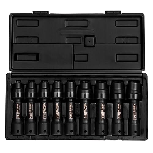 SUNEX TOOLS 2695 Inch Drive Driveline Limited Clearance Socket Set 12-Point 9-Piece Metric 8mm-17mm Cr-Mo Steel Heavy Duty Storage Case