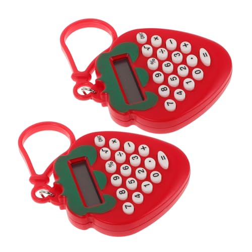 BRIGHTFUFU 2 Pcs Mini Calculator Portable Cute Strawberry Pocket Keychain Calculator Digital Electronic Calculator With Key Ring For Students Home School