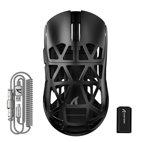 ATTACK SHARK R2 45g Superlight Magnesium Alloy Mouse, PixArt PAW3950 Sensor, 42000DPI, 8000Hz Wireless Polling Rate, 2.4G/BT/Wired Gaming Mouse, Programmable Mice with Coiled Cable, PC/Mac, Black