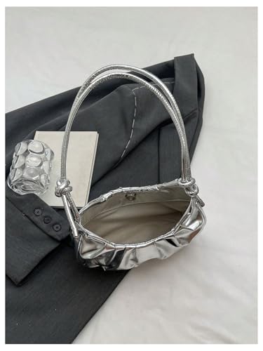 Women's Y2K Metallic Ruched Shoulder Handbags Adjustable Strap Crescent Underarm Bags Purse2
