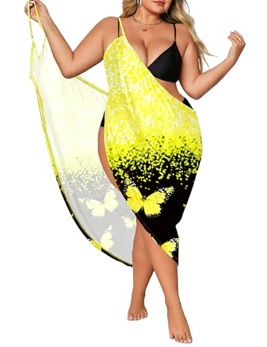 ZIRHYSTA Plus Size Swimsuit Cover Up for Women, Strap Beach Sarong Wrap Dress,3XL