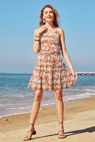 Image of Newshows Women's Summer Casual Dress Cute A Line Ruffle Hem Flattering Fit Beach Vacation Sundress