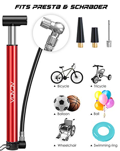 Acacia Mini Bike Pump Fits Schrader And Presta Valve With Mounting Bracket 130 Psi 10.2 Inches(Red) #TOP4
