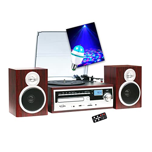 Chaîne HiFi Inovalley CH14E Tourne Disque Vinyle 80W, CD, Bluetooth, FM et USB, télécommande, Ampoule DIAMS LED - Les Beatles, Paul McCartney, John Lennon, RIngo Starr, George Harrison Chaîne HiFi Inovalley CH14E Tourne Disque Vinyle 80W, CD, Bluetooth, FM et USB, télécommande, Ampoule DIAMS LED