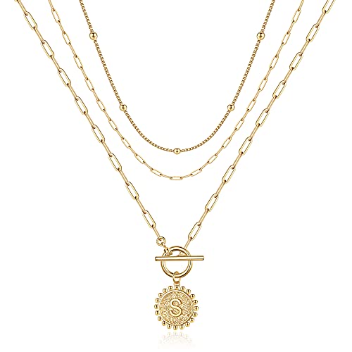 IEFWELL Collares con inicial de oro en capas Cover