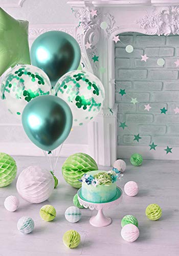 40PCS Pearly Confetti Balloons Latex Balloons Helium Balloons with 10m Ribbon for Wedding Party Birthday Baby Showers Engagement (12 inches) (Green) - Thumbnail 3